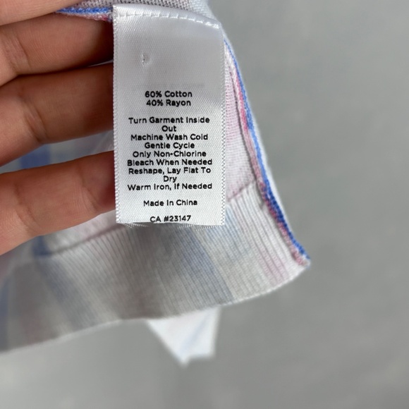 Talbots size L short sleeve lightweight cardigan navy pink check cotton blend - Picture 10 of 10